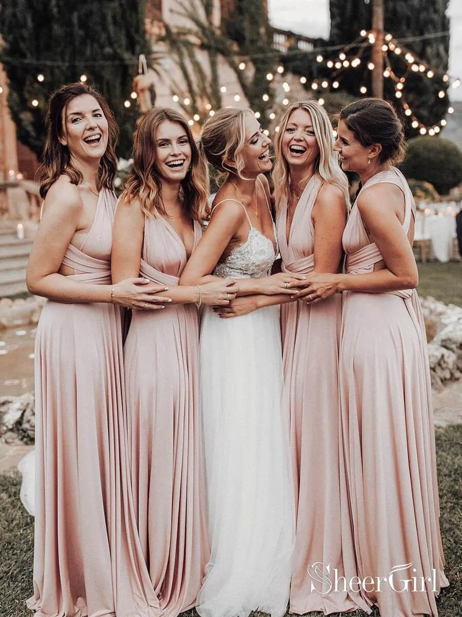 Cheap Long Blush Pink Bridesmaid Dresses Convertible Maxi Dress ARD1913