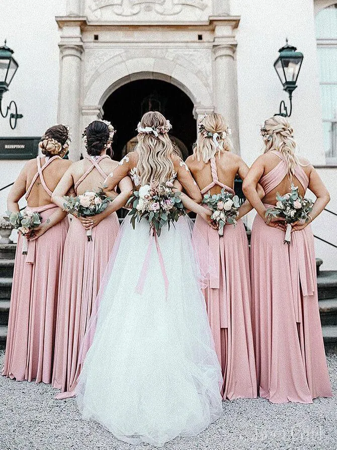 Cheap Long Blush Pink Bridesmaid Dresses Convertible Maxi Dress ARD1913