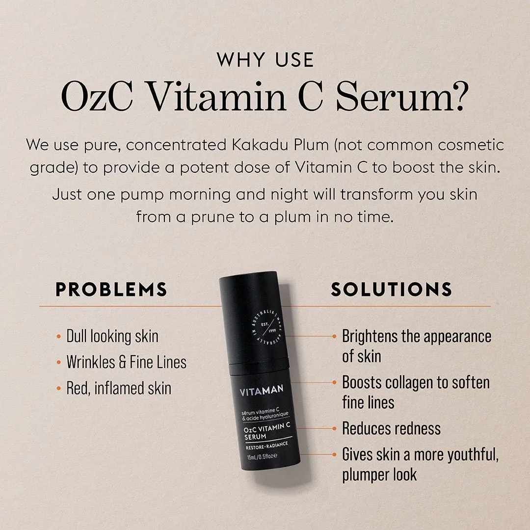 OzC Men's Vitamin C Serum - Brightens, Smooths & Revitalizes Skin (0.5 oz)