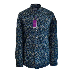 Thomas Maine Liberty Print Blue & Beige Flower Spray Print Long Sleeve Shirt (327719/60)